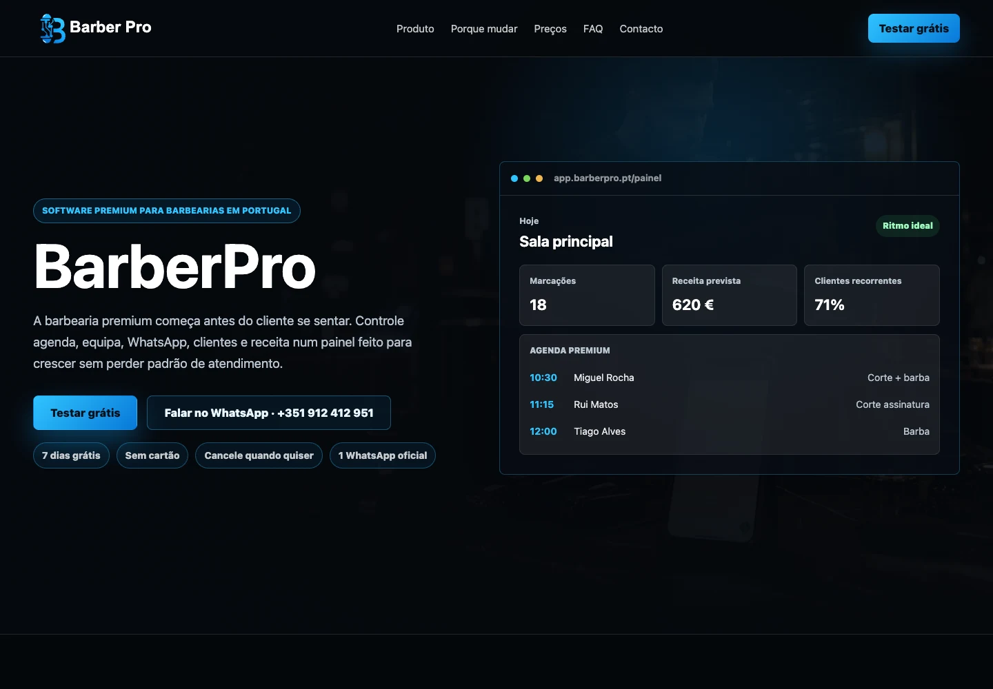 BarberPro — captura do site publicado